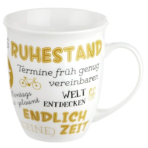 GILDE Porzellan Jumbo-Tasse mit Spruch zum Ruhestand, Geschenke für Rentner von GILDE