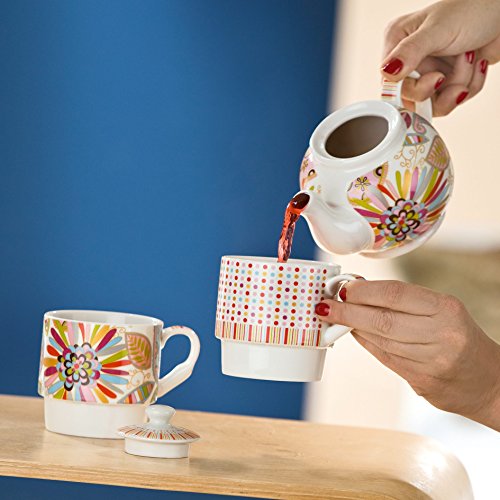 GILDE - Porzellan Teeset " TEA for TWO " Blütenblätter - farbig - in Geschenkverpackung von GILDE