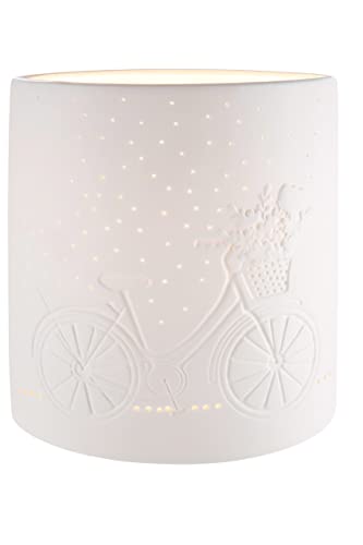 GILDE Porzellan Tischlampe Blumenfahrrad - Lampe Standlampe mit Lochmuster- Deko Wohnzimmer - Geschenke für Frauen - Farbe: weiss - Höhe 20 cm von GILDE