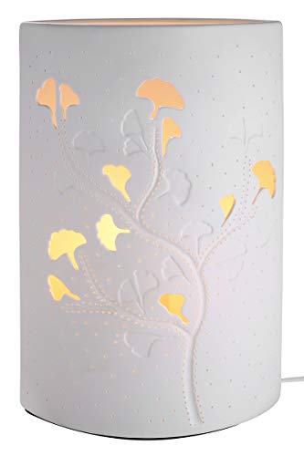 GILDE Porzellanlampe Tischlampe Dekolampe Ginkgo Dekor - mit Lochmuster im Prickellook H 28 cm GILDE Porzellanlampe Tischlampe Dekolampe Ginkgo Dekor - mit Lochmuster im Prickellook H 28 cm von GILDE