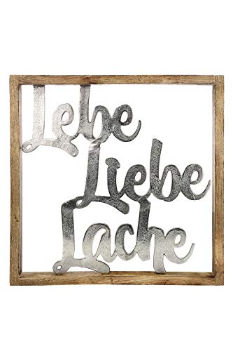 GILDE Rahmen - Bild - Wand Dekoration - Lebe Liebe Lache - Geschenk für Frauen - Spruch 60 x 60 cm, naturfarben, silberfarben von GILDE