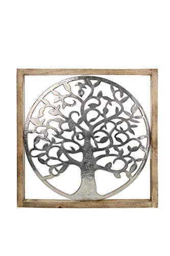GILDE Deko Bild XXL Lebensbaum - Baum des Lebens Aluminium - mit Holzrahmen 60 x 60 cm - Wanddeko Wohnzimmer - Farben: Silber Braun von GILDE