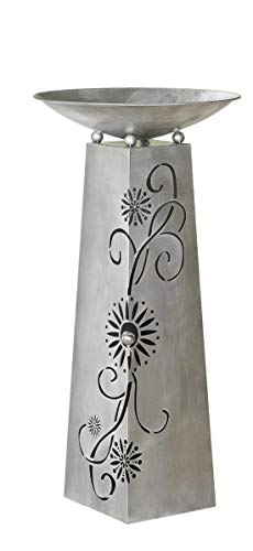 GILDE Schalenständer Blütenranke antik Silber mit Edelstahlkugel D 3,5cm, bestehend aus Ständer + Schale H= 102,0 cm Durchm. 50,0 cm 68779 von GILDE