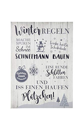 GILDE Schild Wanddeko Winter Regeln Plätzchen Schnee Mann Schlitten weiß Maße ca 36 x 50 cm von GILDE