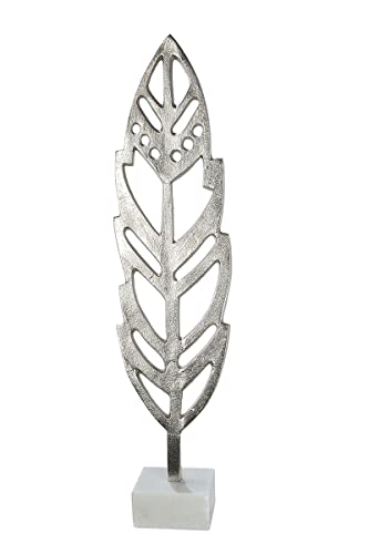 GILDE Deko Objekt Skulptur Feder aus Aluminium - auf Marmor Fuß - Höhe 48 cm von GILDE