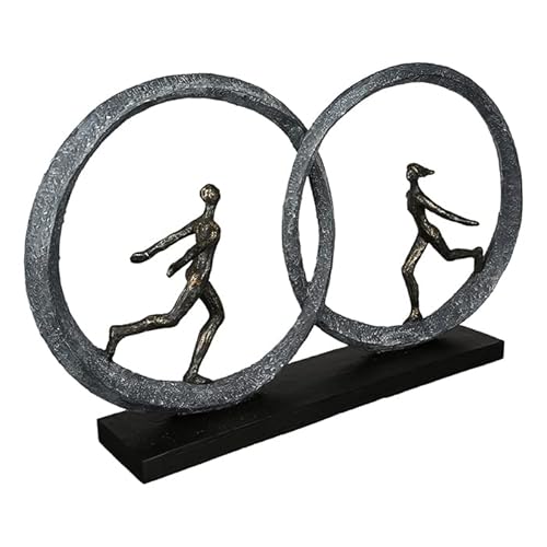 Casablanca modernes Design GILDE Skulptur So in Love bronzefarbene Figuren in Zwei Ringen, Basis in schwarz H: 29 cm B: 49 cm T: 9cm 89363 von Casablanca modernes Design