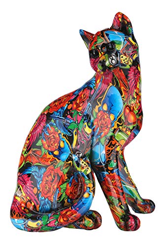 Casablanca Deko Figur Skulptur Street Art - Katze Wildkatze aus Kunstharz - Geschenk für Katzenliebhaber - Farbe: Mehrfarbig Graffiti Höhe 29 cm von GILDE
