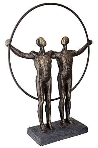 GILDE Skulptur Two Men Pärchen bronzefarben im Kreis auf schwarzer Base H: 35.50 cm B: 27 cm T: 8 cm 37592 von GILDE