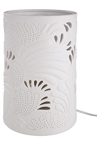 GILDE Tischleuchte Dekolampe Zylinder aus Porzellan weiß - Motiv: Blätter - Blattwerk - Fassung E14, max 40 Watt - Höhe 20 cm von GILDE