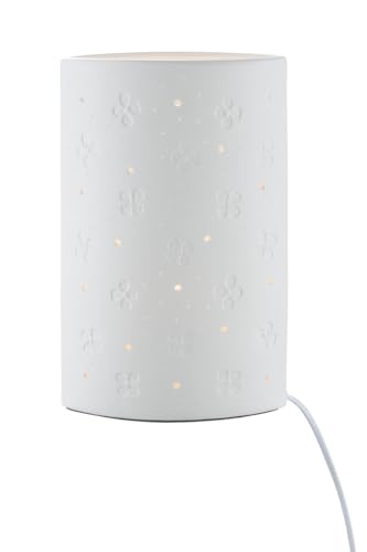 GILDE Tischleuchte Fliederblüte Porzellan weiß Blumen Motiv Höhe 28,5 cm Blumenmuster Tischlampe Beleuchtung Dekoration Frühling von GILDE