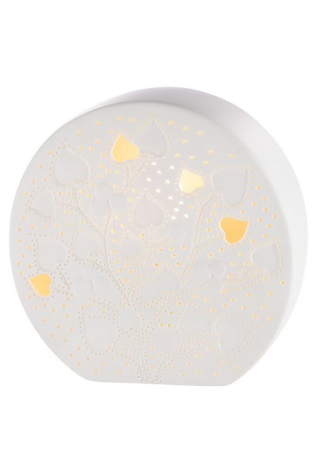 GILDE Tischleuchte GILDE Lampe Scheibe Blatt - weiß - H. 20cm von GILDE