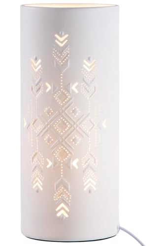 GILDE Tischleuchte Graphic Porzellan weiß zylindrisch Höhe 28,5 cm graphisches Muster modern Beleuchtung Wohnaccessoire Dekoration Lampen von GILDE