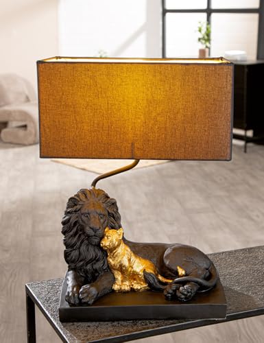 GILDE Tischleuchte Lionheart - Kunstharz - Löwenform - matt schwarz - metallische Optik - Höhe 46cm x Breite 32cm von GILDE