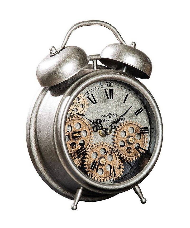 GILDE Tischuhr „Wecker“ 52652 – Retro-Design mit Zahnradmotiv, Metall, 19,5 × 25,5 cm von GILDE