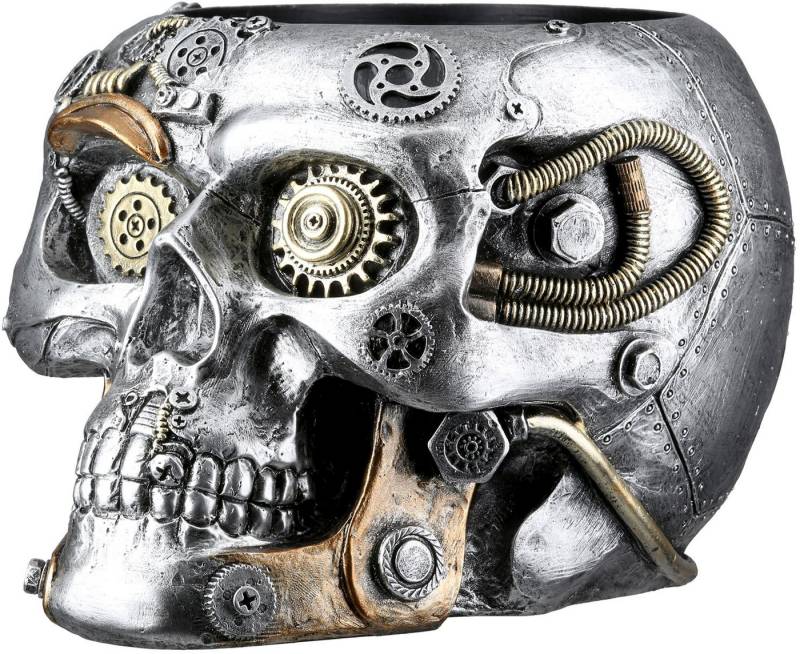 GILDE Übertopf Übertopf Totenschädel Steampunk Skull planter silberfarben H. 14 cm (1 St) von GILDE
