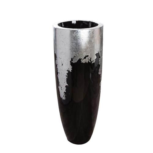 GILDE Übertopf XXL Konus Fiberglas - schwarz/silberfarben - glänzend - Höhe 100cm x Ø 38cm von GILDE