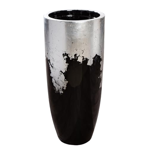 GILDE Übertopf XXL Konus Fiberglas - schwarz/silberfarben - glänzend - Höhe 80cm x Ø 36cm GILDE Übertopf XXL Konus Fiberglas - schwarz/silberfarben - glänzend - Höhe 80cm x Ø 36cm von GILDE