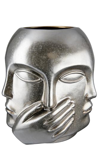 GILDE Vase Blumenvase aus Keramik - Gesichtsvase Nichts sehen hören Sagen - wasserdicht europäische Herstellung - Farbe: antik Silber Höhe 23 cm von GILDE