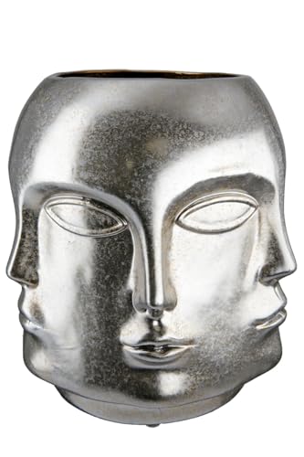 GILDE Vase Blumenvase aus Keramik - Gesichtsvase wasserdicht Europäische Herstellung - Farbe: antik Silber Höhe 23 cm von GILDE