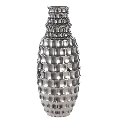 GILDE Vase Hexagon - Keramik - bauchig - Höhe 53cm x Ø 22cm - Silber - glänzend/matt - Dekovase GILDE Vase Hexagon - Keramik - bauchig - Höhe 53cm x Ø 22cm - Silber - glänzend/matt - Dekovase von GILDE