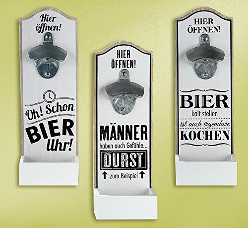 GILDE Wand - Bierflaschenöffner mit witzigem Spruch MDF 30x10cm Geschenk Dekoration (Männer haben auch Gefühle.) von GILDE