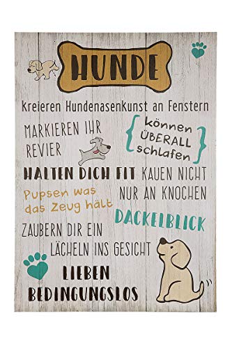 GILDE Wandbild Weisheit Hunde Holz beige Höhe 50 cm, Wandobjekt, Geschenk, Haustier von GILDE