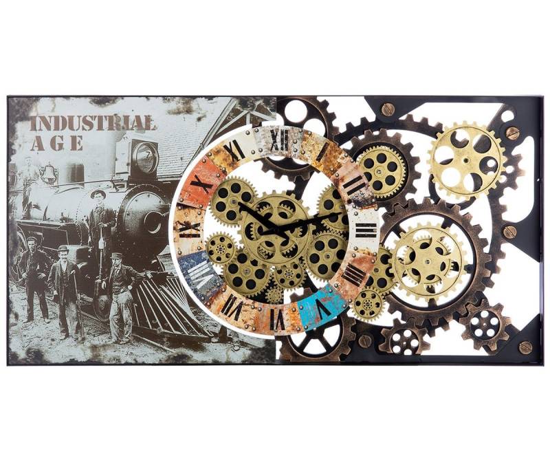 GILDE Wanduhr 50290 – Rechteckige Metall-Wanduhr im Industrial-Design (mit drehenden Zahnrädern, 80×40 cm) von GILDE