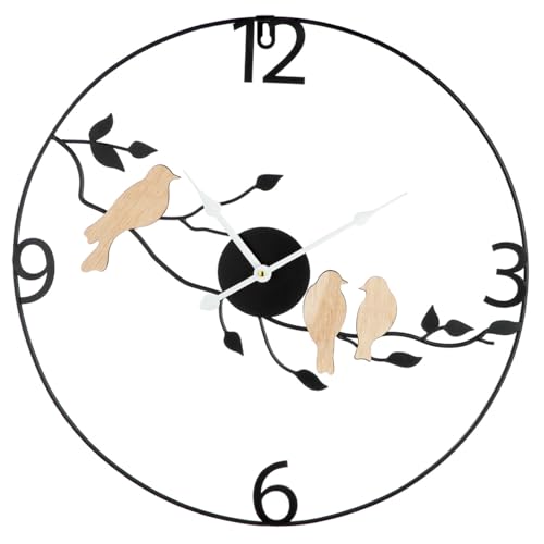 GILDE Wanduhr - Metall - Rund - Durchmesser 50cm - Schwarz-Matt - Vogelmotiv - Dekouhr - Wohnzimmer oder Küche von GILDE