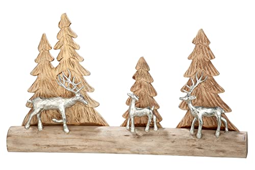 GILDE Deko Winterlandschaft - aus Holz und Aluminium - Hirsche und Tannenbäume - Länge 52 cm von GILDE