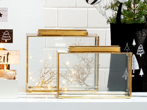 GILDE Windlicht Glas Cozy - Laterne Gold Metall (1Stk) - Kerzenhalter H.27cm für Teelichter, Deko Teelichter Wohnzimmer Zuhause von GILDE