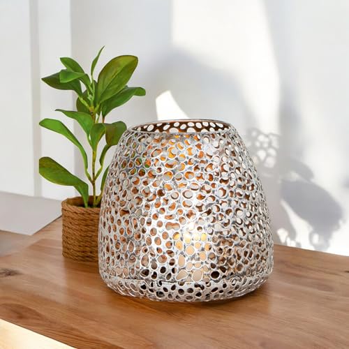 GILDE Windlicht Metall Chico – Tischdeko Farbe: Silber antikfinish matt – Deko Kerzenhalter für Teelichte oder kleine Stumpenkerzen Höhe 20 cm von GILDE