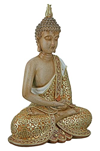 GILDE Deko Figur Skulptur Buddha - sitzend - Dekoration Wohnzimmer - Farben: Braun Gold - Höhe 29 cm von GILDE