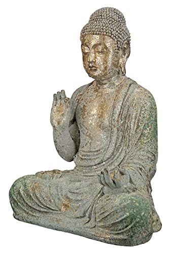 GILDE Figur Skulptur Buddha - für den Außenbereich - Outdoor - kupferfarben grün - antik Finish - Höhe 38 cm, 28692 von GILDE
