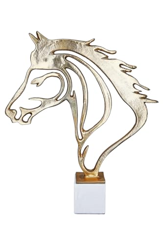 GILDE große Deko Figur Skulptur Pferdekopf - Tierfigur Dekofigur aus Aluminium Marmor Farbe: Gold Weiß - Dekoration Geschenk Pferedefreunde Reiter Höhe 44,5 cm von GILDE