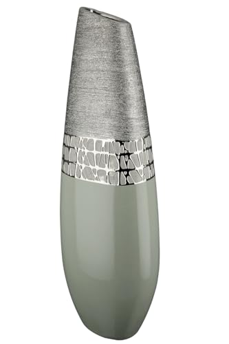 GILDE große Deko Vase Keramikvase XL - Deko Silber Weihnachten Wohnzimmer Geschenk für Frauen - Farbe: Silber Höhe 49 cm von GILDE