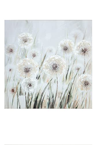 GILDE großes Bild XL quadratisch 90 x 90 cm - Motiv: Pusteblumen Wiese - handgemalt auf Leinwand auf Keilrahmen - creme weiß von GILDE