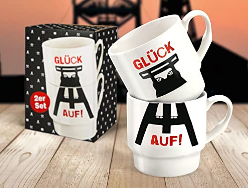 GILDE - 44150 - Kaffeebecher, Stapeltassen Set, Glück auf, Porzellan, 8,5cm x 14,5cm, 330ml von GILDE
