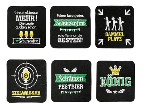 Gilde - 59756 - Untersetzer, Filz, Schützenfest, 6er Set, Bestickt, schwarz, 10cm x 10cm, waschbar bis 30 Grad von GILDE
