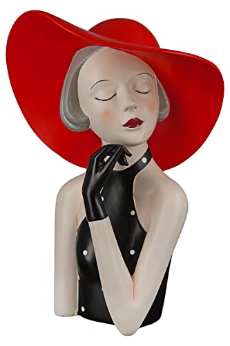 GILDE Deko Skulptur Figur Lady - mit rotem Hut - Dekoration Wohnzimmr - Höhe 27 cm, 37194, Rot, Schwarz von GILDE