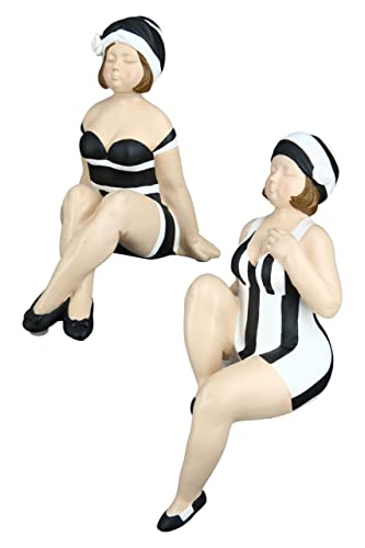 GILDE Poly Figur „Becky“, 2er Set, Kantensitzer, Schwarz/Weiß, 14x17x19cm und 26x12x27cm, von GILDE