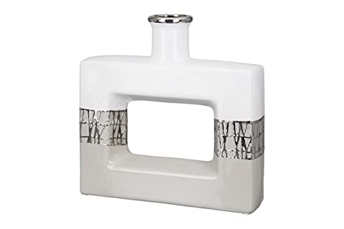 Gilde Lochvase breit Cabrera Taupe/weiß/Silber H: 25 cm B: 24 cm T: 6.50cm 47419 von GILDE