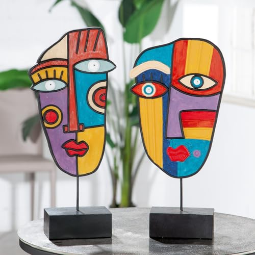 Gilde Poly Skulptur Gesicht Abstrakt VE 2 so Dekofiguren, Mehrfarbig, einzigartig von GILDE