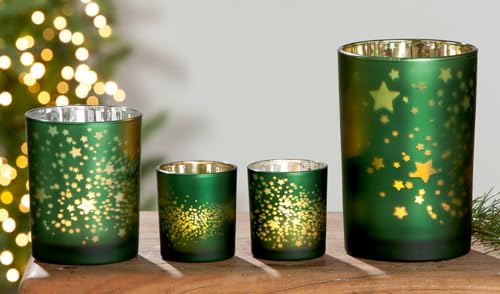 Gilde Windlicht Sternenzauber Glas grün 40841 von GILDE