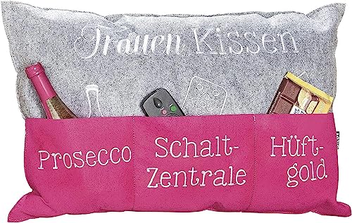 Kissen Frauen Aufbewahrungstaschen Prosecco Schaltzentrale Hüftgold grau pink Couch Sofa 40x60 cm von GILDE