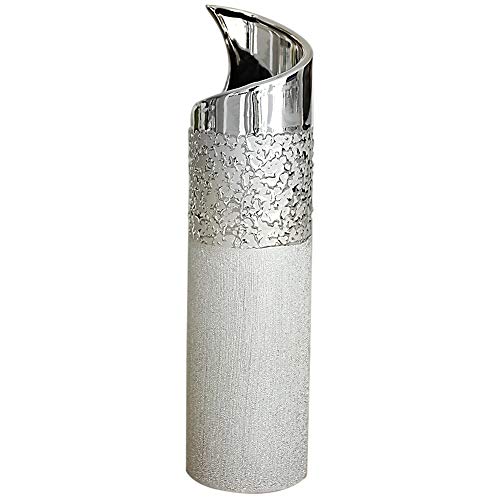 Moderne Deko Vase Blumenvase Tischvase aus Keramik champagner silber Höhe 40 cm von GILDE