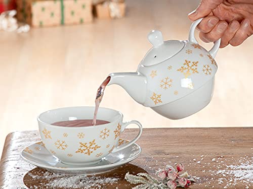 Tea for one " Goldkristalle" Kanne,Tasse und Untertasse in einem. Porzellan, Weihnachten Advent Geschenk von GILDE