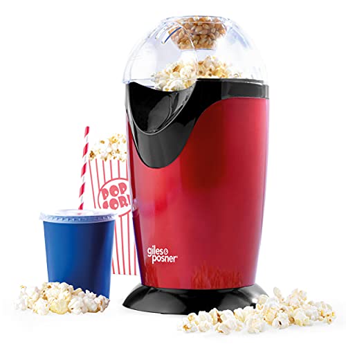 Giles & Posner EK0493GVDEEU7 Heißluft Popcornmaschine & Messbecher, 1200W, kein Öl Popcorn in 3 Minuten, Partys & Familienspaß popcorn machine, fettfrei und gesund, stilvoll Retro & tragbar von GILES & POSNER