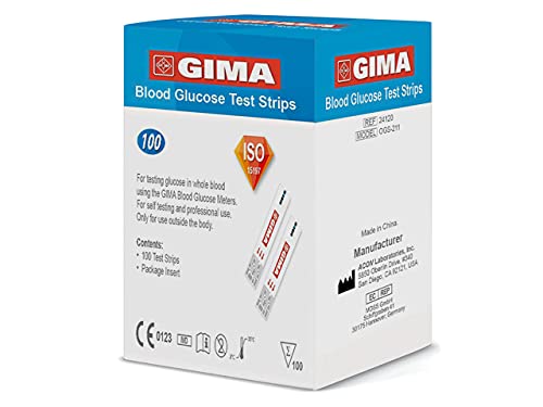 GIMA - Blutzucker-Teststreifen, zur Messung von Glukose im Vollblut, zur Verwendung mit GIMA-Glukometer, , Packung mit 100 Streifen von GIMA