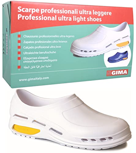 Gima - Anatomische, rutschfeste, antistatische, ultraleichtgewichtige, belüftete, latexfreie professionelle Antischock-Arbeitsschuhe, Weiß, EU-Größe 34, 1 Paar von GIMA