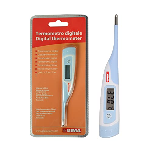 Gima - Digitales Sofort-Thermometer, 8 Sekunden, °C / °F, für Erwachsene und Kinder, biegsame Spitze, wasserdicht, mit großem LCD-Display, Fieberalarm und aufhängbarer Box. von GIMA